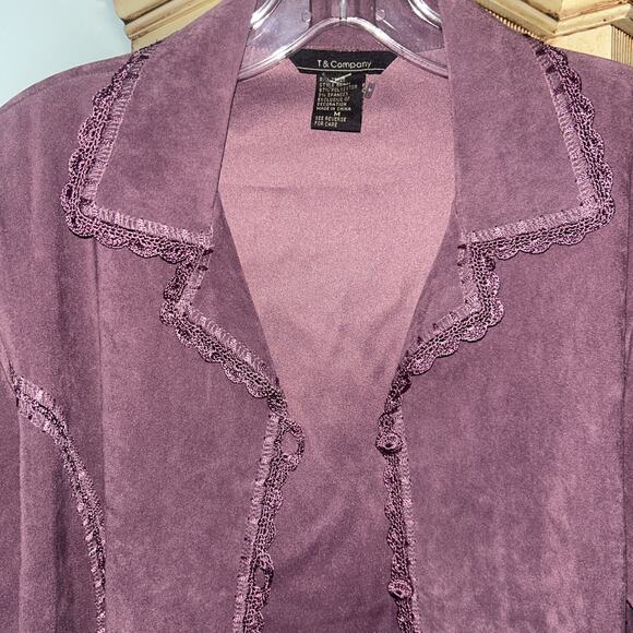 Womens Small Boho Leather Suede Crochet Open Front Cardigan Jacket Size M D33 - Picture 2 of 5